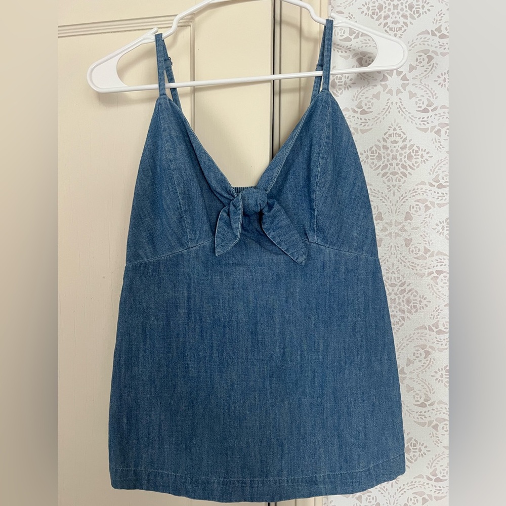 Old Navy Blue denim Knit Detail tank  Top with bow